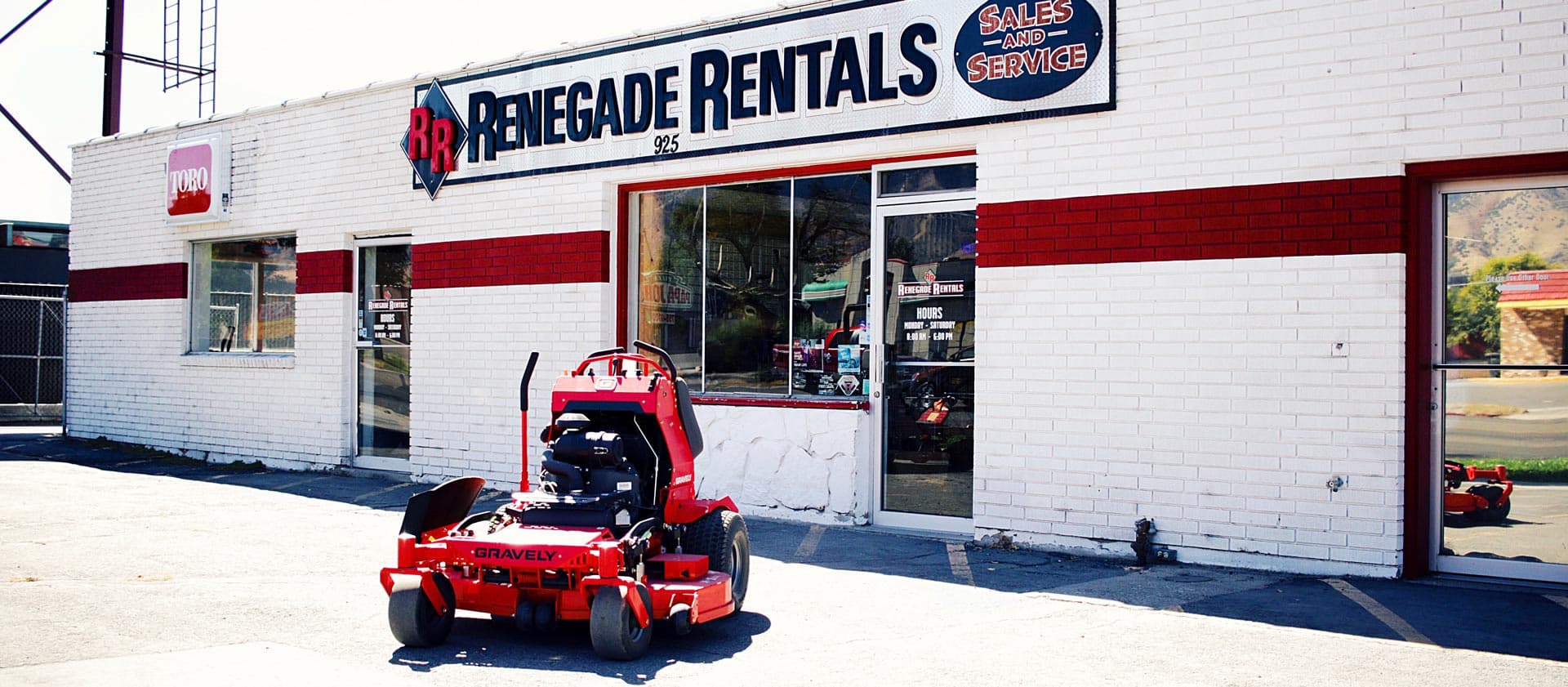 Renegade Rentals' Logan yard on North Main Street — equipment rental, sales, and service